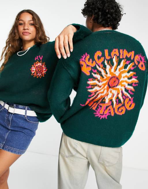 Reclaimed Vintage - Pull unisexe en maille avec logo - Vert