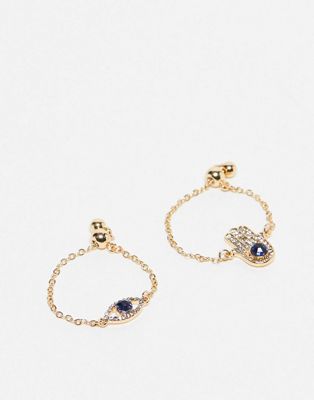 Reclaimed Vintage puller ring 2 pack with evil eye in gold - ASOS Price Checker