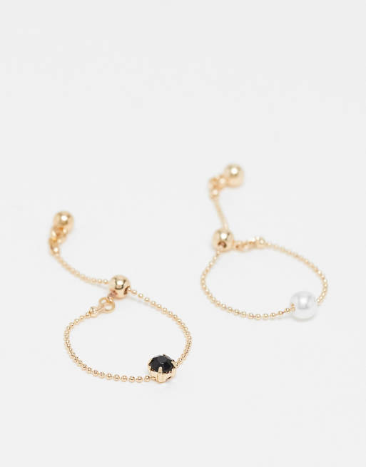 Reclaimed Vintage puller rings with pearl and stone in gold