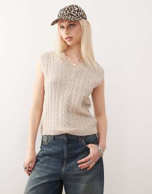 Reclaimed Vintage - Pullunder in Haferbeige mit Patent- und Zopfmuster-Neutral