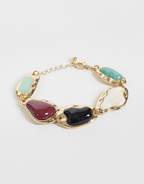 Reclaimed Vintage - pulsera dorada fundida con varias piedras semipreciosas sintéticas - view 1