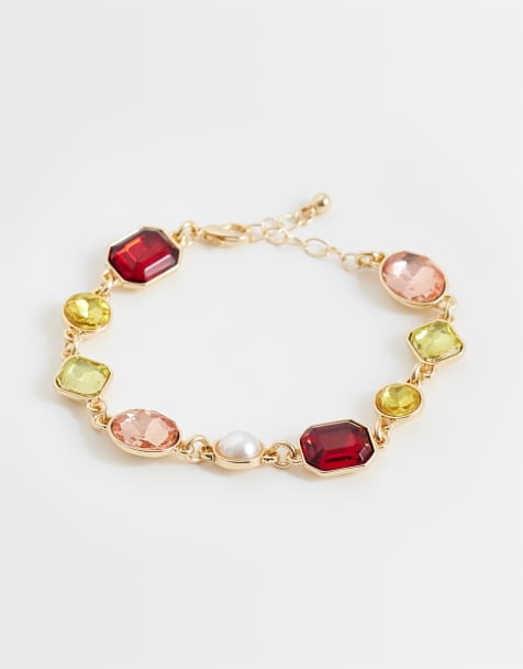 Reclaimed Vintage - Pulsera dorada unisex con gemas y detalle de perlas - view 1