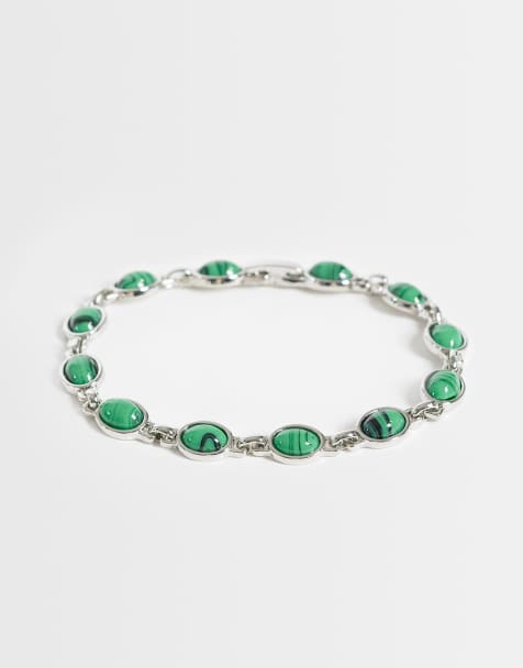 Reclaimed Vintage - pulsera plateada con piedras de malaquita - view 1