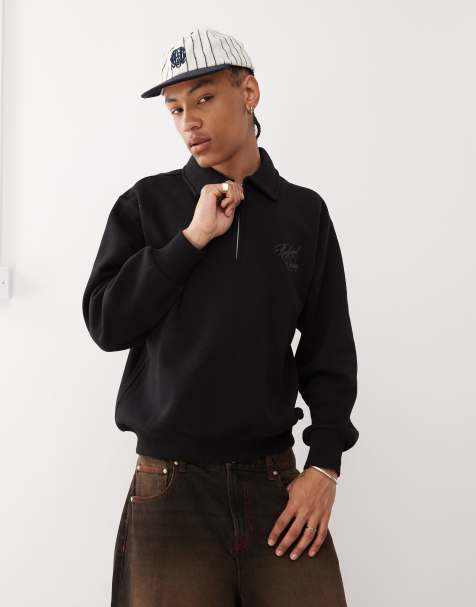 Reclaimed Vintage quarter zip embroidered sweatshirt in black - view 1