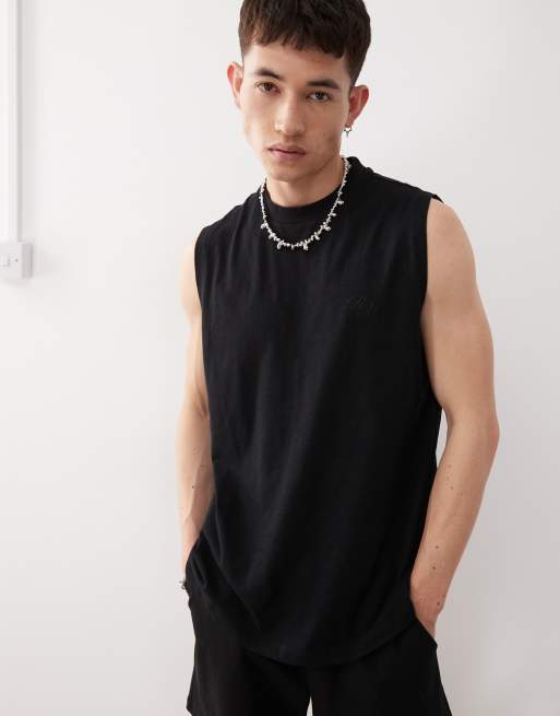 Reclaimed Vintage – Racer-Shirt aus rauem Jersey in Schwarz
