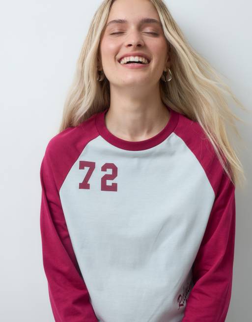Reclaimed Vintage raglan collegiate tee in red and gray, 3 of 4