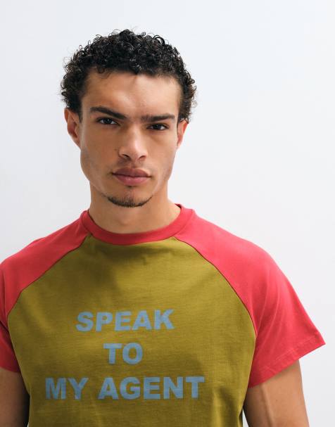 Reclaimed Vintage raglan slogan T-shirt in brown - view 1