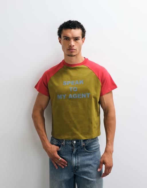 Reclaimed Vintage Raglan-T-Shirt mit Slogan in Braun, 3 von 5