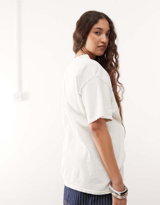 Reclaimed Vintage - Råhvid og oversized T-shirt med fiskegrafik, 3 af 4