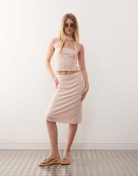 Reclaimed Vintage - Rød og hvid midinederdel med polkaprikker - Del af sæt - view 1