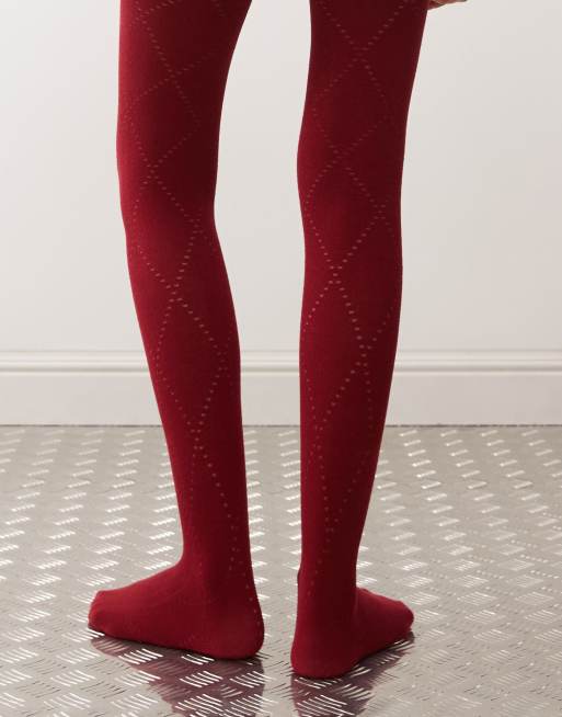 Reclaimed Vintage - Røde hyggelige tights med argyle-print, 3 af 3
