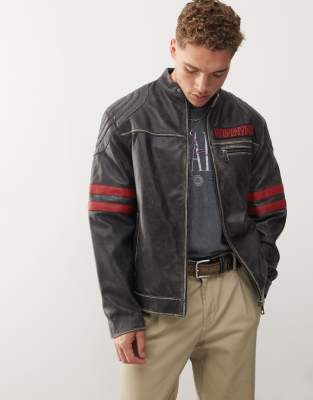 Reclaimed Vintage real leather motor jacket-Black