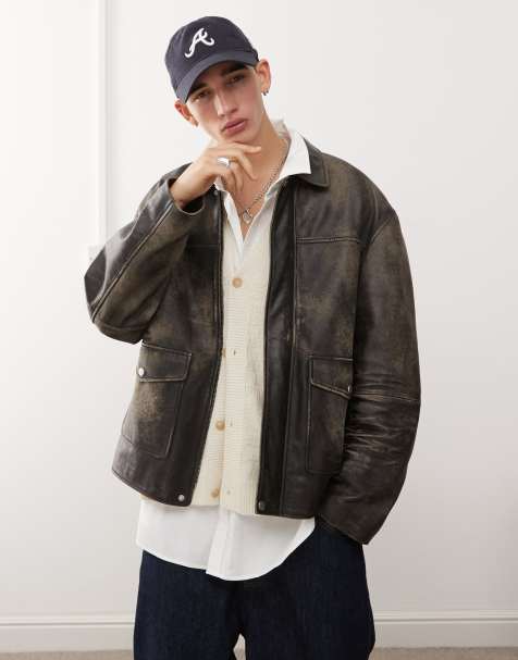 Reclaimed Vintage real leather washed trucker - view 1