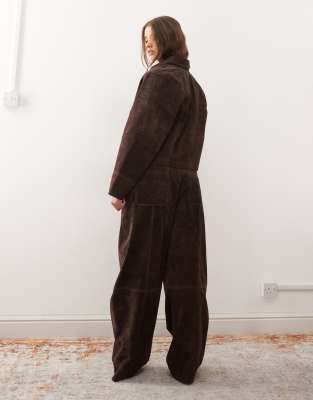 Reclaimed Vintage Real Suede Barrell Leg Pants With Seam Detail In Brown