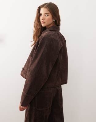 Reclaimed Vintage Real Suede Boxy Trucker Jacket In Brown