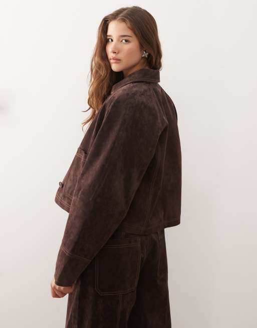 Reclaimed Vintage real suede boxy trucker jacket co ord in chocolate brown