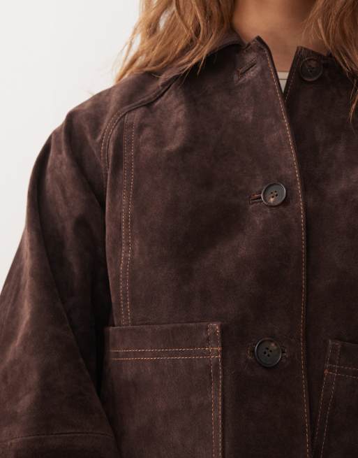 Reclaimed Vintage real suede boxy trucker jacket co ord in chocolate brown