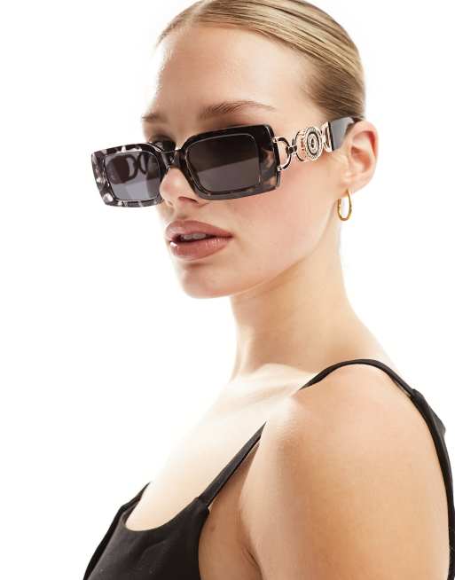 Reclaimed Vintage – Rechteckige 90er-Sonnenbrille in Schildpatt-Optik
