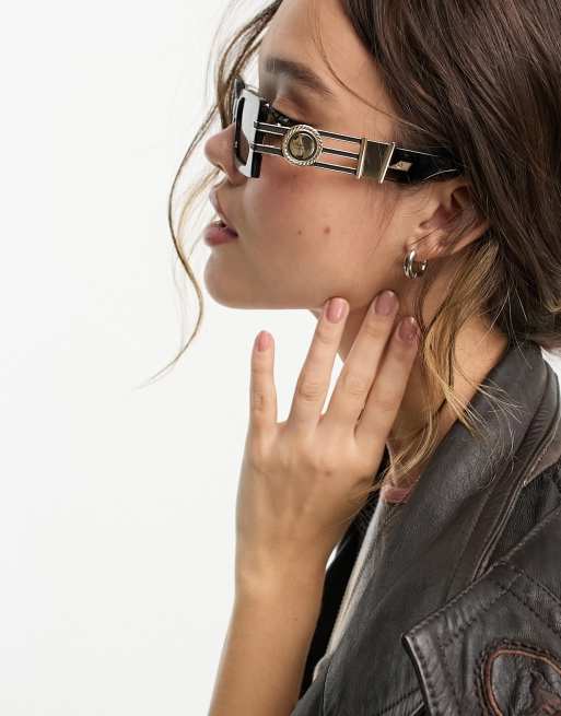 Reclaimed Vintage – Rechteckige 90er Sonnenbrille mit Schildpattoptik in Schwarz