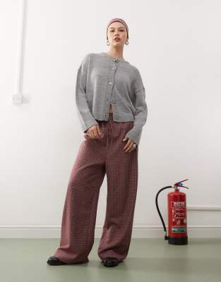 Reclaimed Vintage Relaxed Baggy Pull On Pants In Burgundy Check-multi