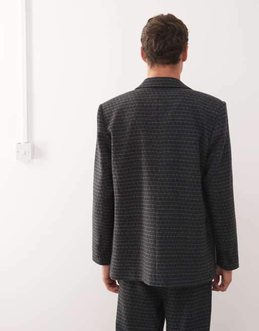 Reclaimed Vintage relaxed boxy blazer co-ord in navy and grey check, 3 of 5