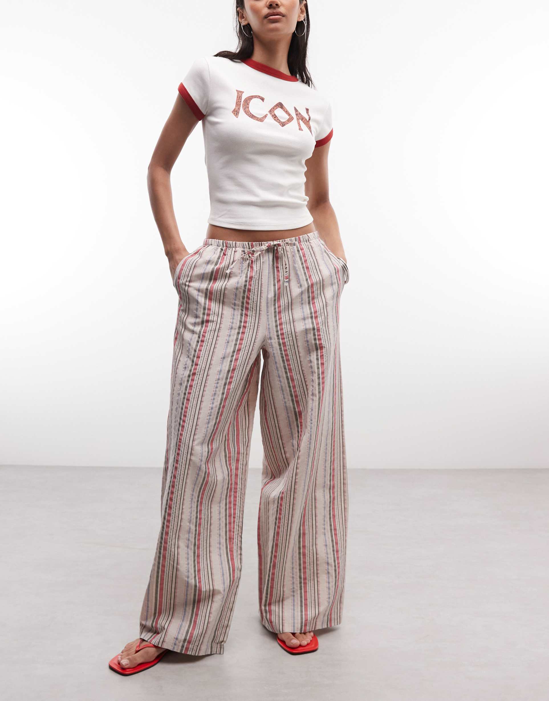 reclaimed vintage relaxed pants in pink green stripe