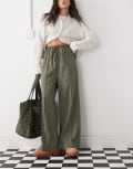 [Reclaimed Vintage] Reclaimed Vintage relaxed pull on pants with side stripe detail in green pinstripe-Multi XS MULTI