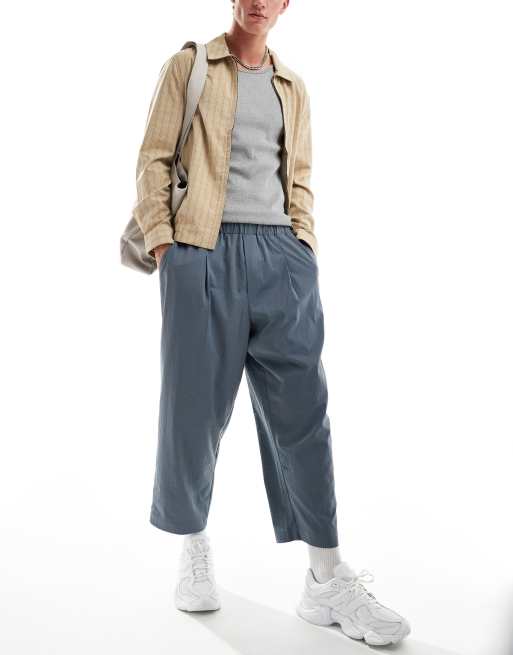 Reclaimed Vintage relaxed wide leg pull on cropped pants in blue