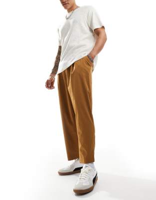 relaxed wide leg pull on cropped pants in brown