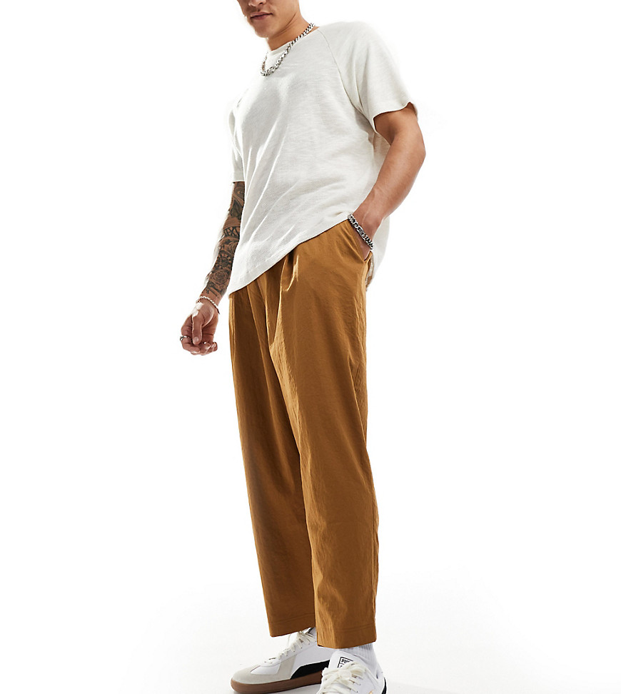 Reclaimed Vintage relaxed wide leg pull on cropped trouser in brown