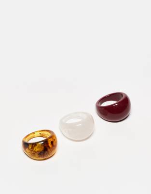 Reclaimed Vintage resin ring 3 pack in red, tort and white-Multi