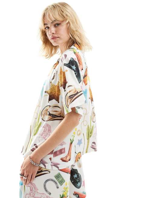 Reclaimed Vintage resort summer shirt co ord with western all over print, 2 of 4