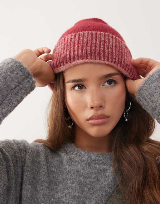 Reclaimed Vintage reversible beanie in cherry red and pink