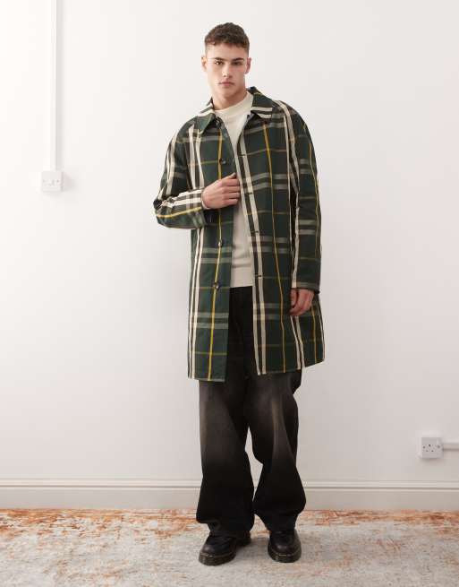 Reclaimed Vintage reversible check print longline trench coat in navy
