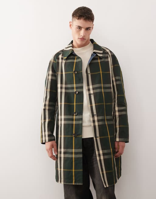 Reclaimed Vintage reversible check print longline trench coat in