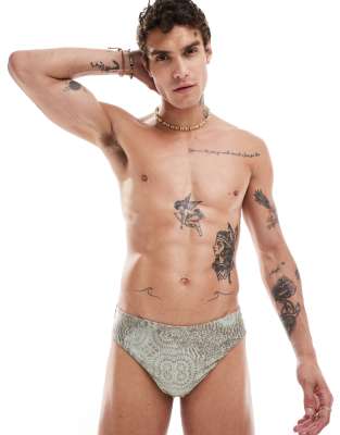 Reclaimed Vintage reversible swim trunk in grey animal print-Multi