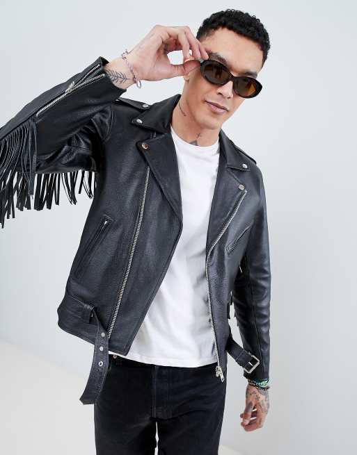 Reclaimed Vintage Leather Biker Jacket With Floral Collar, $271, Asos