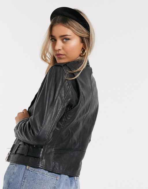 Reclaimed Vintage Leather Biker Jacket With Floral Collar, $271, Asos