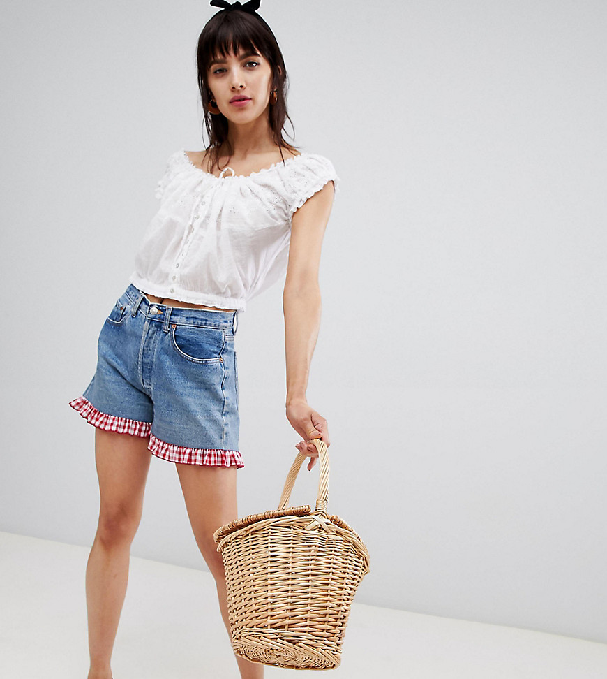 Reclaimed Vintage revived Levi's shorts with gingham frill-Blue
