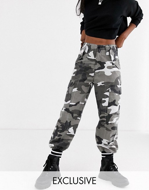 Reclaimed Vintage revived washed utility jogger in camo with tipped cuff