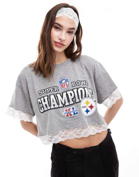 Reclaimed Vintage Revived x Glass Onion crop sport tee with lace hem - view 1