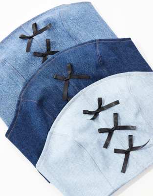 Reclaimed Vintage Revived X Glass Onion Festival Denim Bandeau Corset Top With Bows-blue In Blue