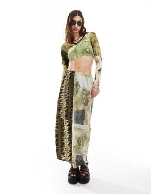 Reclaimed Vintage Revived X Glass Onion Maxi Skirt In Mixed Prints-multi
