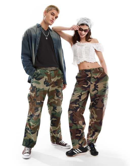 Reclaimed Vintage Revived x Glass Onion unisex camo straight leg pants