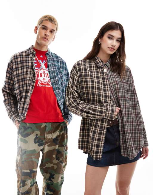 Reclaimed Vintage Revived x Glass Onion unisex spliced check shirt