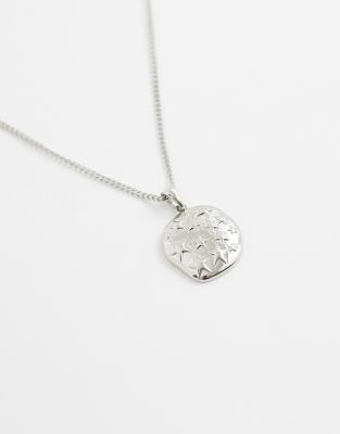 Reclaimed Vintage Rhodium Pendant With Star Emboss Necklace-silver