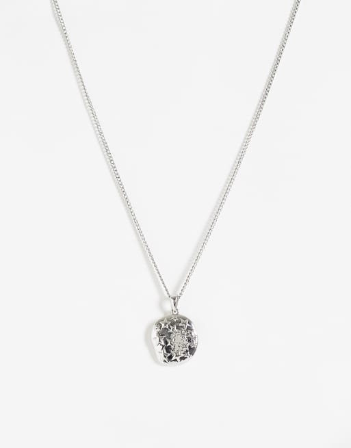 Reclaimed Vintage rhodium pendant with star emboss necklace, 3 of 4