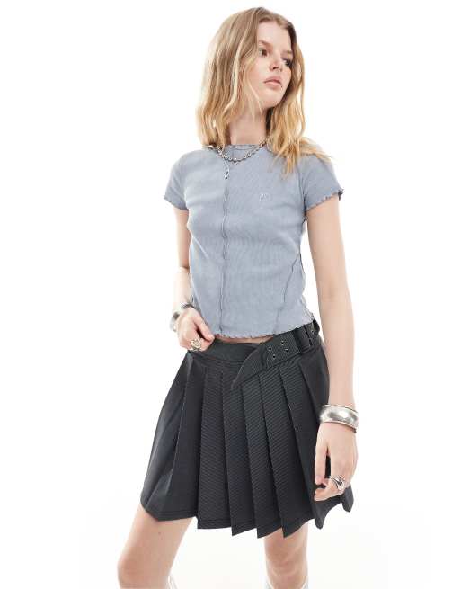 Reclaimed Vintage ribbed baby tee with exposed seam detail in baby blue