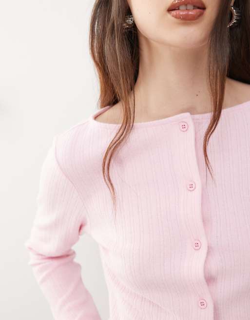 Reclaimed Vintage ribbed button up top in light pink, 2 of 4