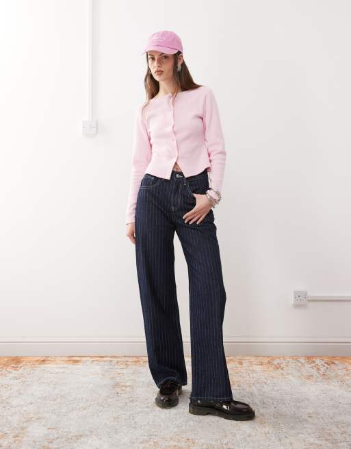 Reclaimed Vintage ribbed button up top in light pink, 3 of 4